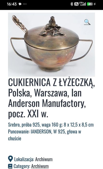 Cukiernica z łyżeczką  - Srebro 925 pucowanie Andrrson