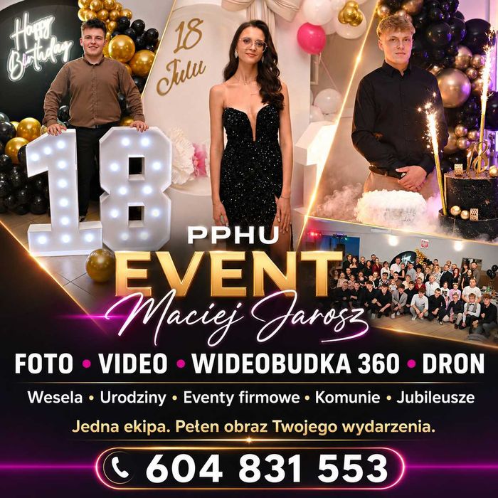 Fotograf • Filmowanie • Wideobudka 360 • Dron | Wesela, Urodziny, Eventy