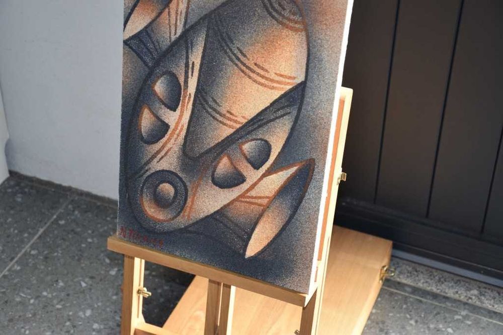 Quadro africano (Angola) pintado a tinta de areia - Máscara – 1997
