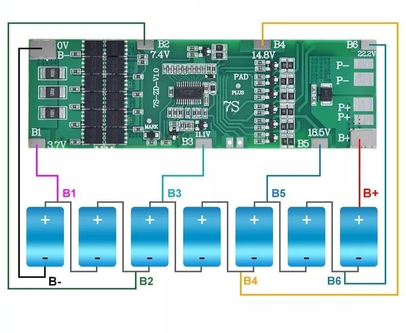 Плата BMS 7S 29.4 В 30A, BMS 6S 40A  для Li Ion с балансировкой,