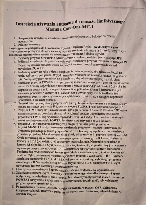Automat do masażu (drenażu) limfatycznego Mamma Care One MC-1