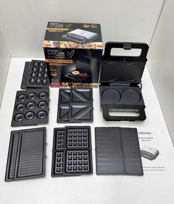 Вафельниця гриль сендвічниця бутербродниця 7в1 нова горішки пончики