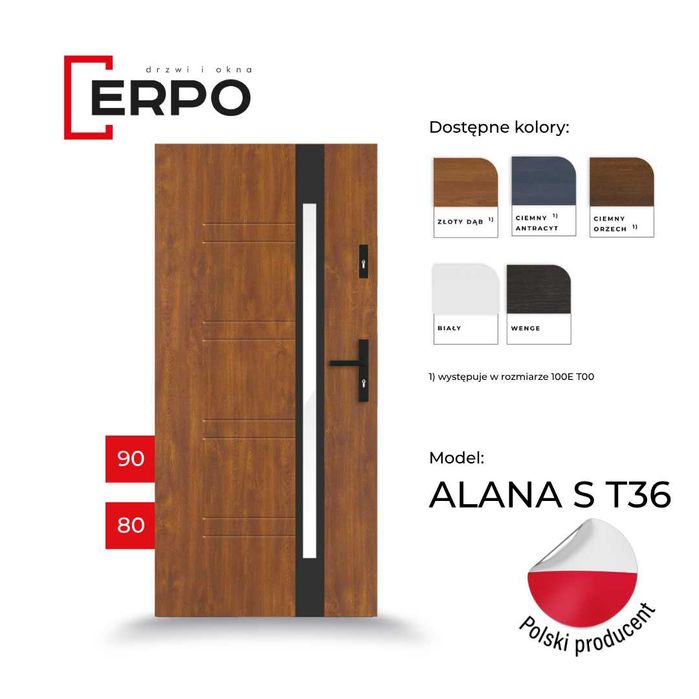 Drzwi wejściowe ocieplone złoty dąb 90 lewe i prawe