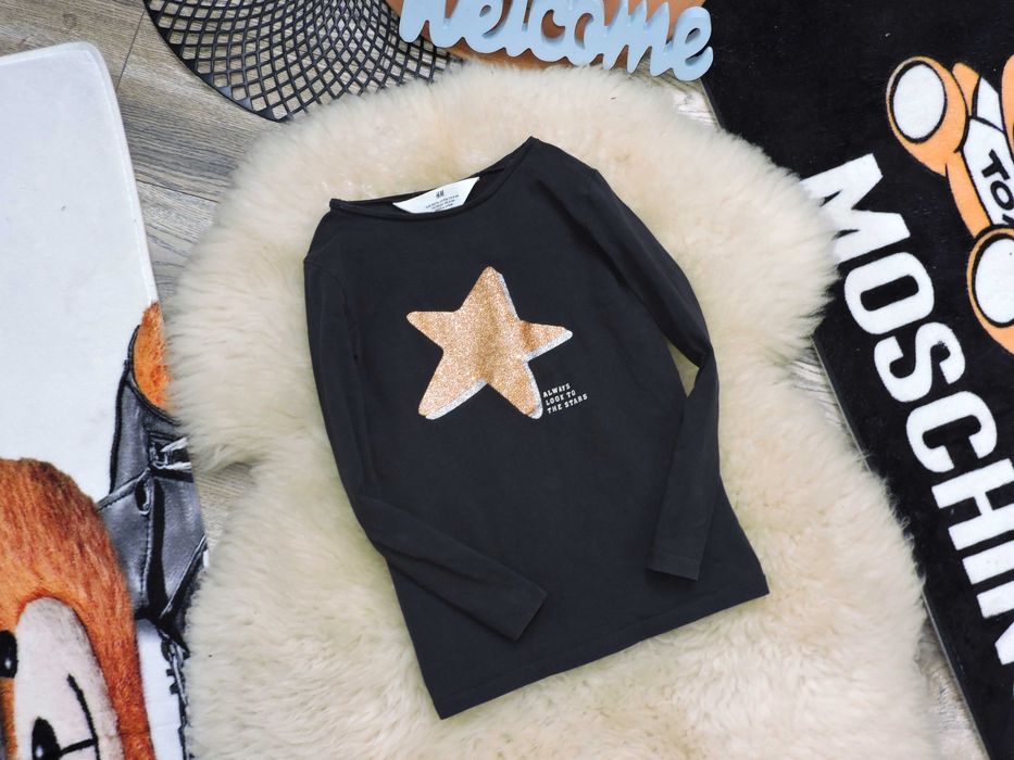 H&M - grafitowa bluzeczka star brokat r 110/116