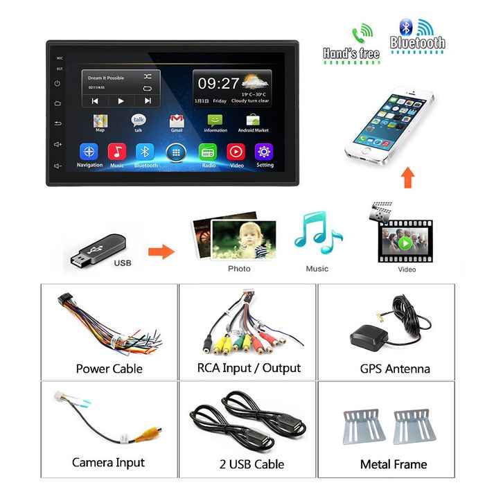 Radio 2din 7 polegadas Android 2/32GB GPS WiFi NOVO