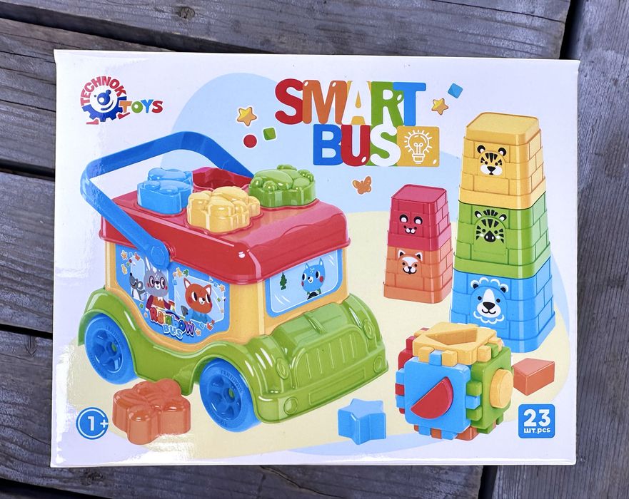 Автобус-сортер з набором фігурок тварин,пірамідка,логіка 0389 Технок