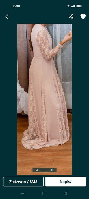 Suknia Asos maxi z koronką, pudrowy róż, rozkloszowana, roz. 38, cudo!