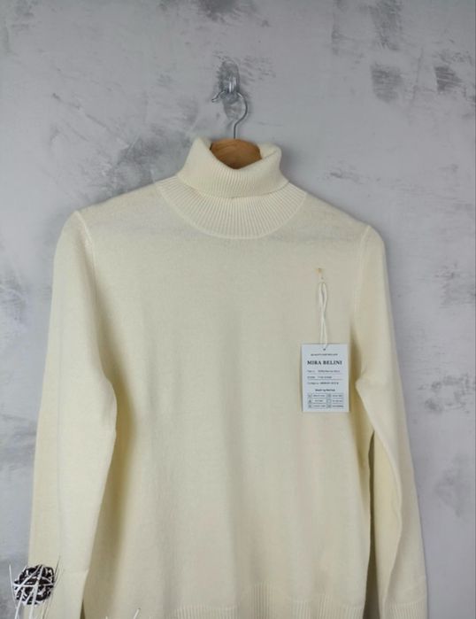 Nowy kremowy śmietankowy sweter golf 100% merino 36S 38M