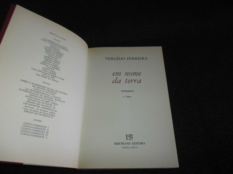 Livro Em Nome da Terra Vergílio Ferreira Bertrand
