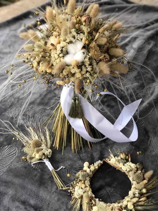 Весільний набір (букет,бутоньєрка,вінок)