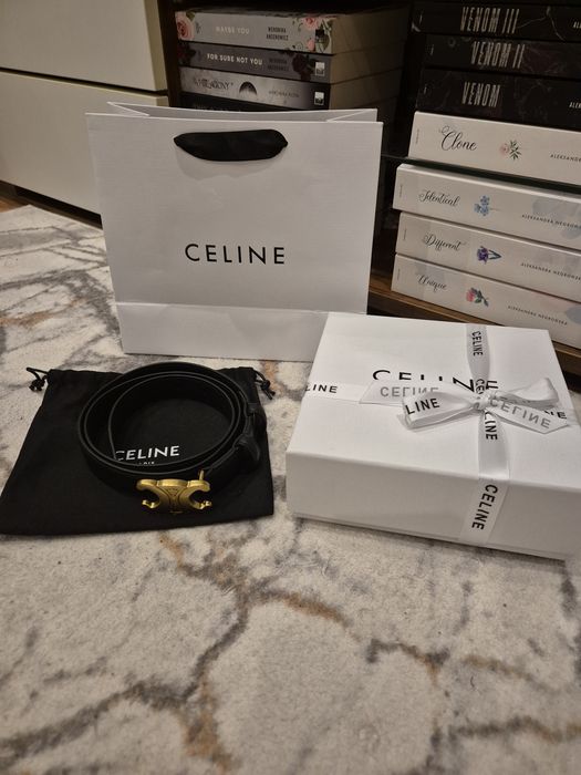 Celine piękny damski czarny pasek zestaw prezent 85 cm