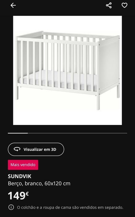 Berço branco ikea + colchão + ninho para bébé