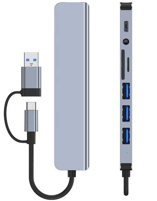 USB HUB адаптер 8 в 1 концентратор розгалужувач 4 USB/Type-C/SD/TF/AUX