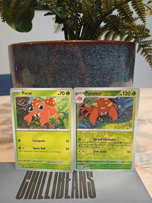2 Pokémon Cards: Paras #46 and Parasect [Reverse Holo] #47