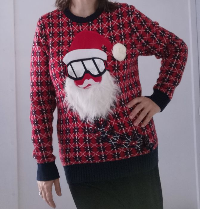 Bawełniany sweter świąteczny z Mikołajem unisex L M XL zimowy