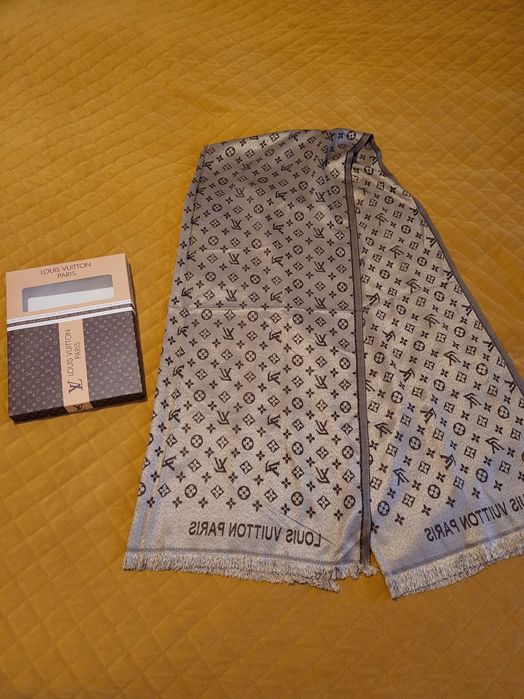 Szalik damski kaszmirowy brązowy dwustronny LV