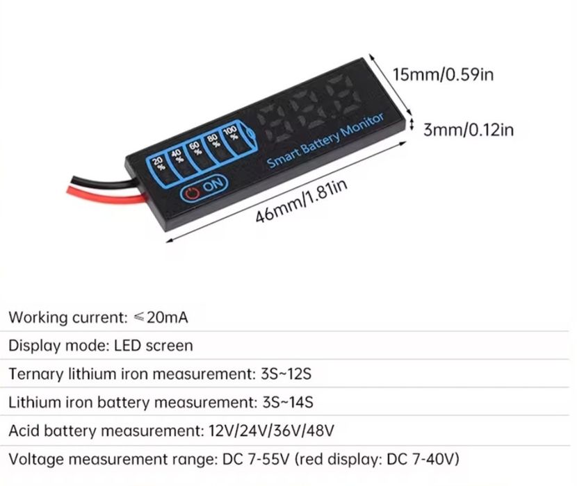 Вольтметр емкости батареи DC 7 - 55 V. Универсальный 3S - 14S.
