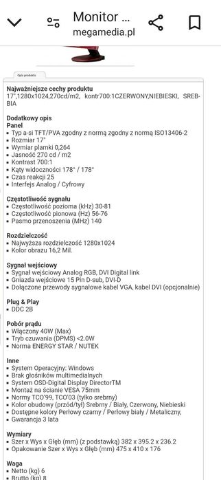 Monitor Samsung SyncMaster 173P srebrny.