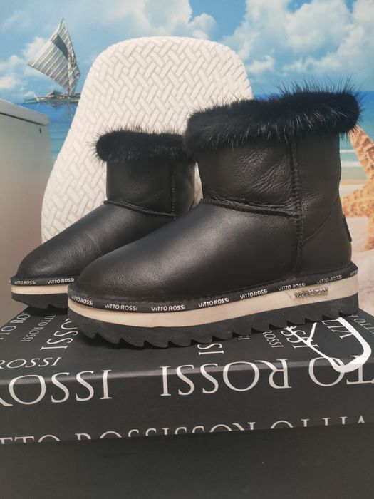 Женские кожаные чёрные угги VITTO ROSSI, р. 36