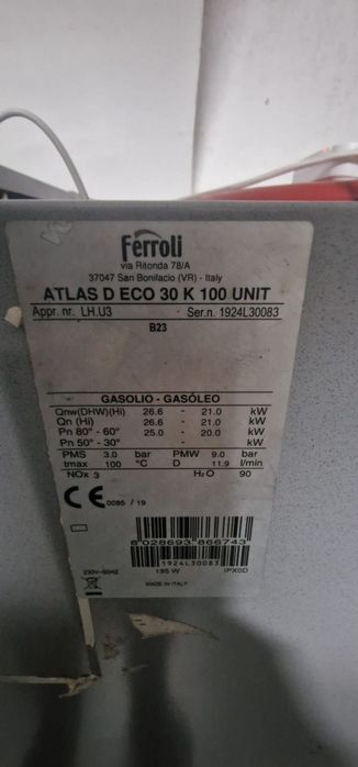 Piec olejowy Ferroli Atlas D Eco 30 K 100unit+ zbiornik olejowy 1000L