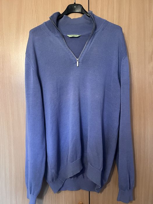 Męski sweter DALMINE 100% bawełna Made in Italy r. L (52) Half-Zip błękitny