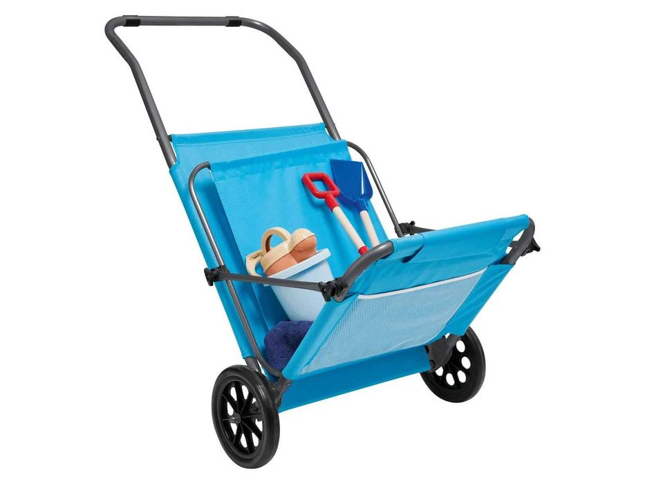 Składany Leżak Plażowy Ogrodowy Duże Kółka Daszek Zagłówek Wózek