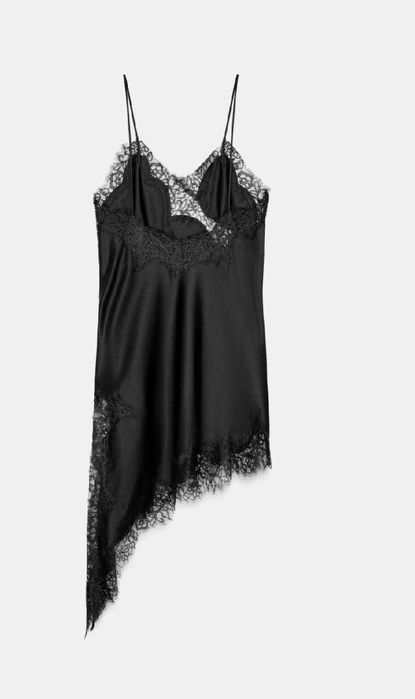 ZARA czarna satynowa sukienka top asymetryczna z koronką viral