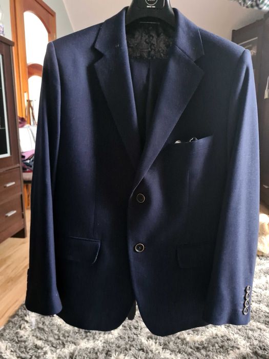 Garnitur męski granatowy firmowy DIAK komplet marynarka spodnie 170 cm
