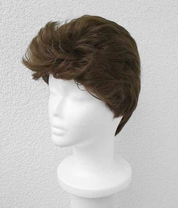 Krótka męska peruka brązowa z grzywką cosplay brązowy męski wig
