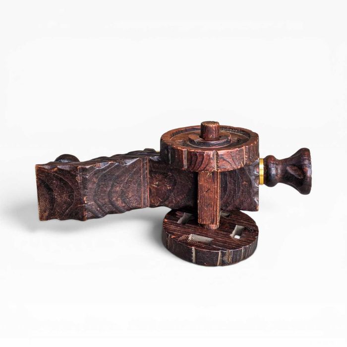 Canhão Decorativo Antigo Madeira Talhada | 45cm | Peça de Coleção