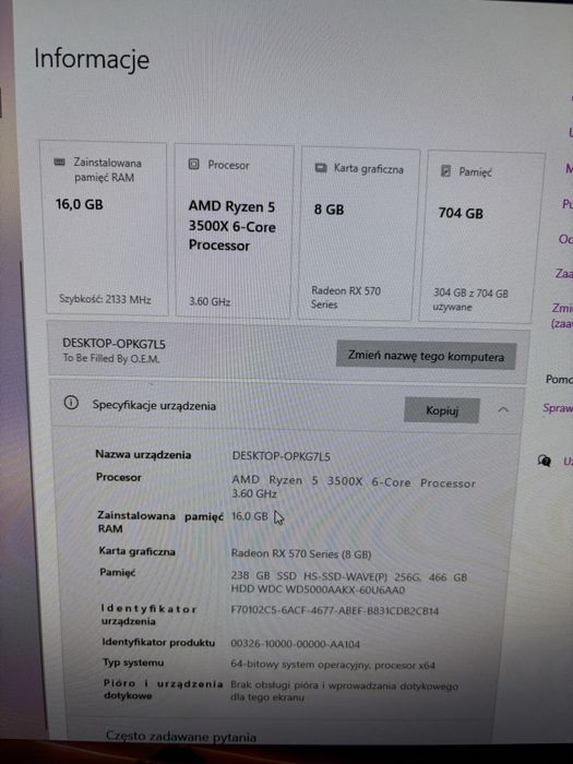 Komputer Gamingowy Ryzen 5 3500x 16gb ram Radeon RX 570