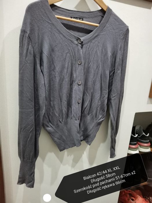 Sweter kardigan szary melanż guziki ściągacz Bialcon is 42 44 XL XXL