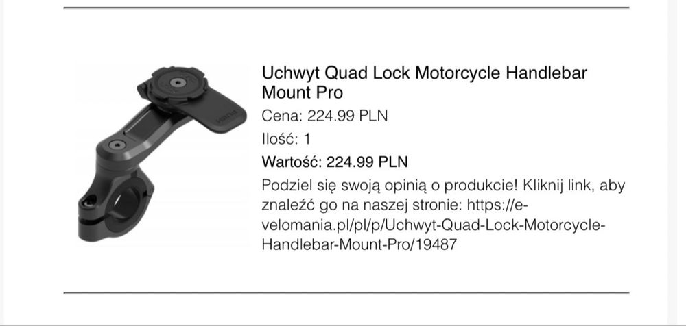 Uchwyt Quad Lock Motorcycle Handlebar Mount Pro + adapter do kamery go pro/lampki