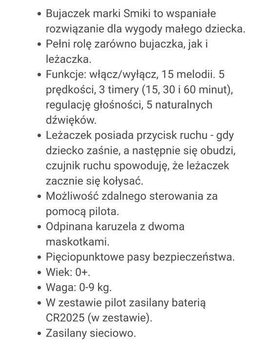 Leżaczek Bujaczek Smiki Mis