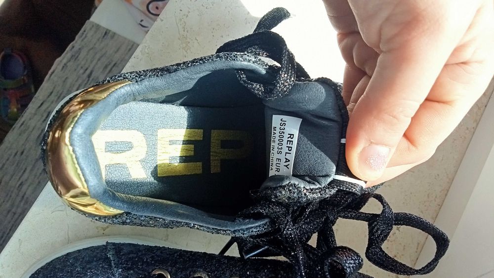 Replay adidasy 28 czarne brokatowe błyszczące oryginalne firmowe cudo