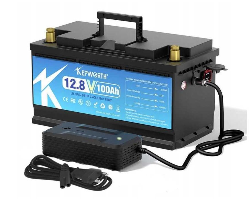 Akumulator BMS LiFePO4 KEPWORTH  12 V 100 Ah LiFePO4 + Ładowarka,  USB