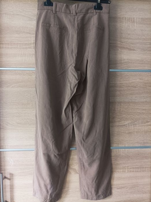 Kauf dich gluecklich, eleganckie materiałowe spodnie, wiskoza, S, brąz