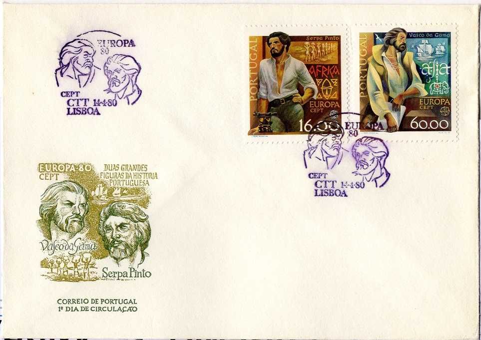 Portugal - 1980abr14 = Envelope,selo,carimbo Vasco Gama e Serpa Pinto