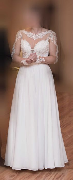 Suknia ślubna r.38 klasyczna ivory/złamana biel koronka