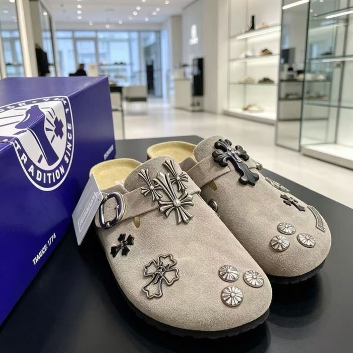 Клоги Birkenstock x Chrome Hearts /тапки біркеншток хром хартс