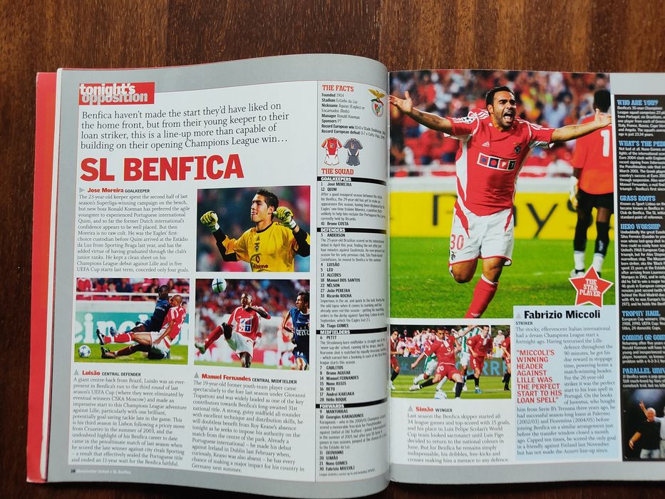 Programa de jogo Manchester United Benfica 2005/06 Champions league