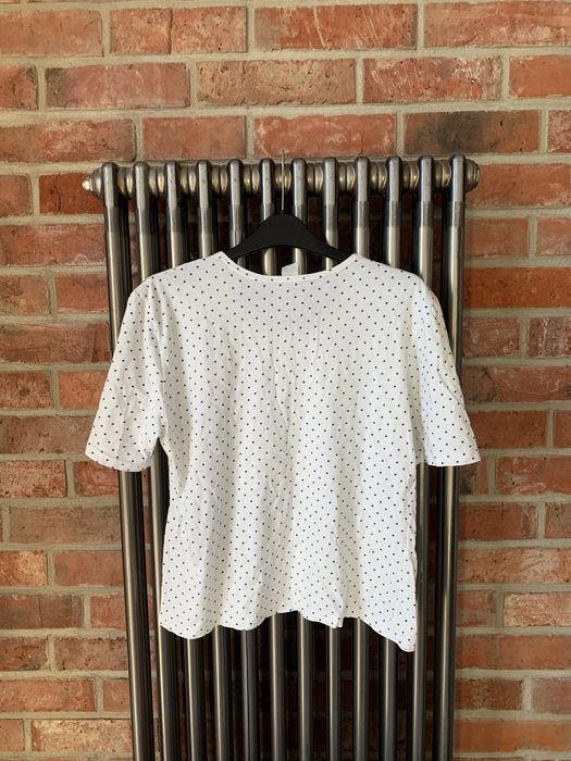 Bluzka damska krótki rękaw L 40 biała w groszki, luźny fason