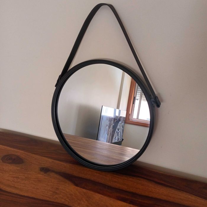 Round Mirror with Black Strap – Maisons du Monde (Like New)