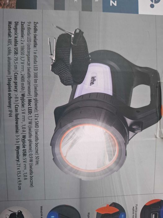 Latarka szperacz LETHE LED OPL0454 z powerbankiem, 10 trybów pracy, 300 lm, IP44