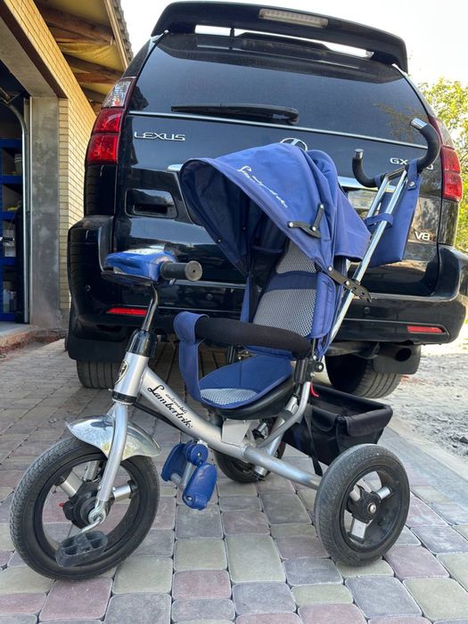 Детский велосипед трехколесный , с ручкой и крышей