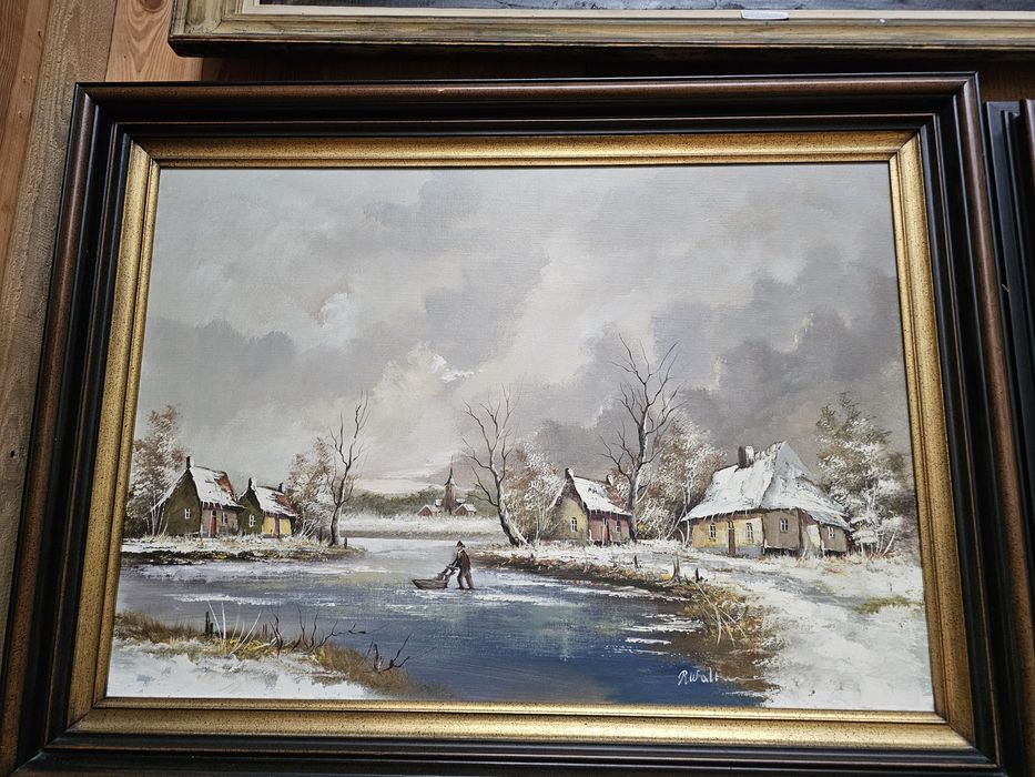 Malowany na płótnie obraz zima R. Walter rama 117x88 #1321 Stylowy Węg