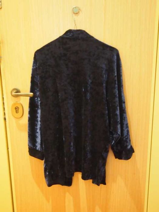 Casaco túnica tipo kimono veludo azul escuro