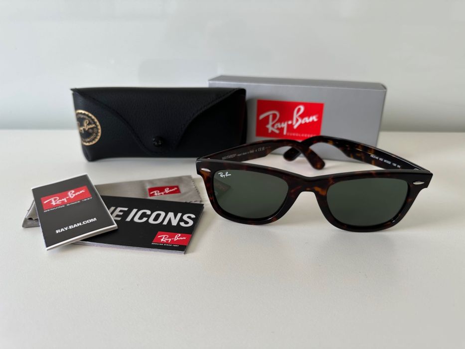 RayBan Original RB2140 Wayfarer Castanho Tartaruga Verde G15 Novos