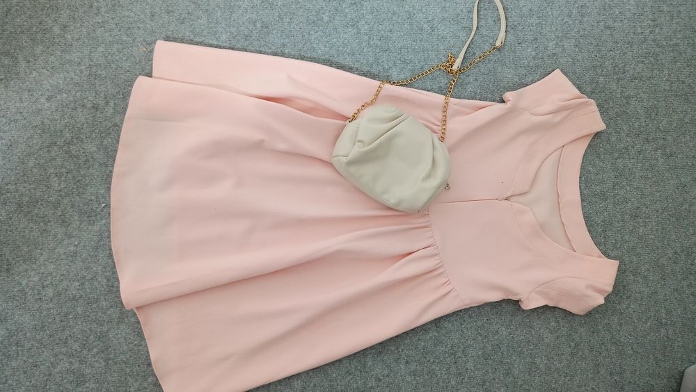 Elegancka sukienka komunia wesele modna s pudrowy róż