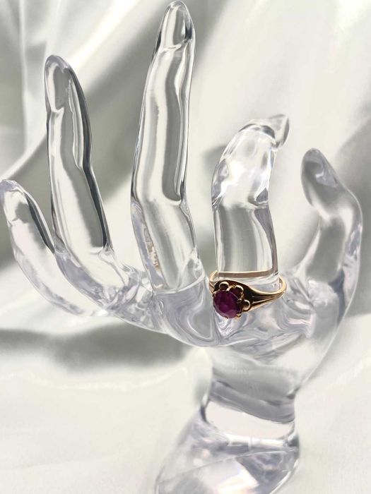 Anel em Ouro 14K com Pedra Rosa – Tamanho 55 – 3,6g